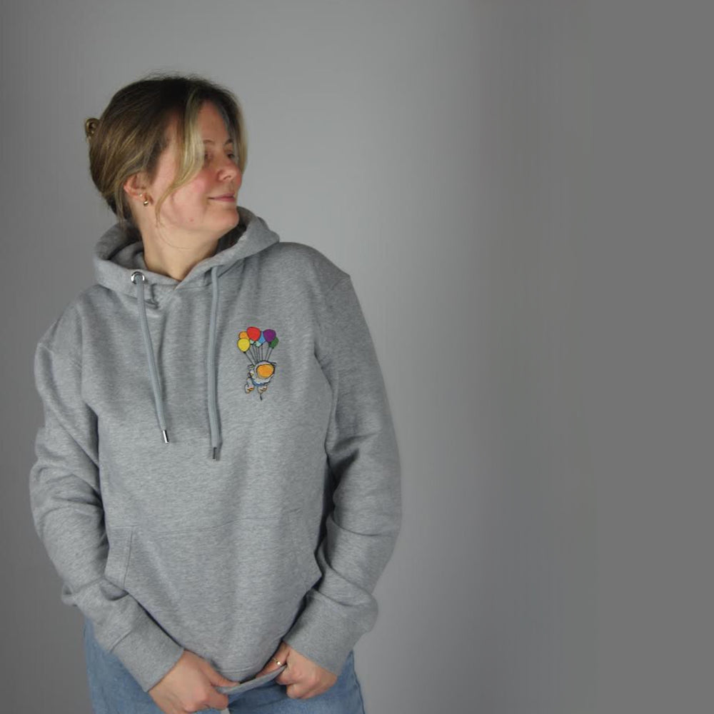 Balloon's Beyond Hoodie - Grey - hoodie - MillersMind - space-balloon-hoodie-grey-marl - ["big embroidery","embroidery","handmade","hoodie","large embroidery","organic"]