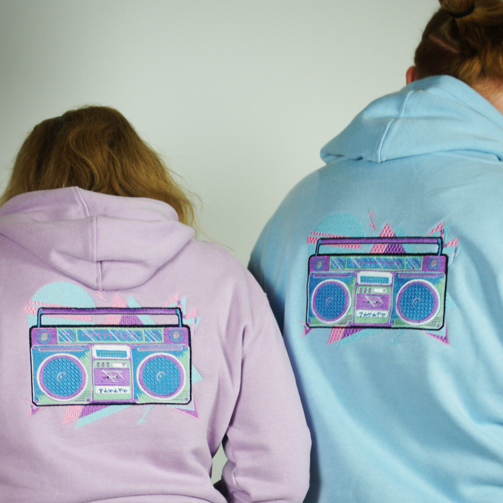 BoomBox Hoodie - Light Blue - hoodie - MillersMind - boombox-hoodie-light-blue - ["big embroidery","embroidery","handmade","hoodie","large embroidery","organic"]