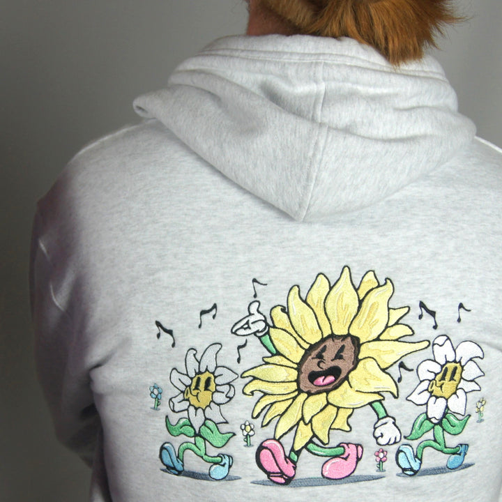 Singing Sunflower Hoodie - Ash - hoodie - MillersMind - singing-sunflower-hoodie-ash - ["big embroidery","hoodie"]