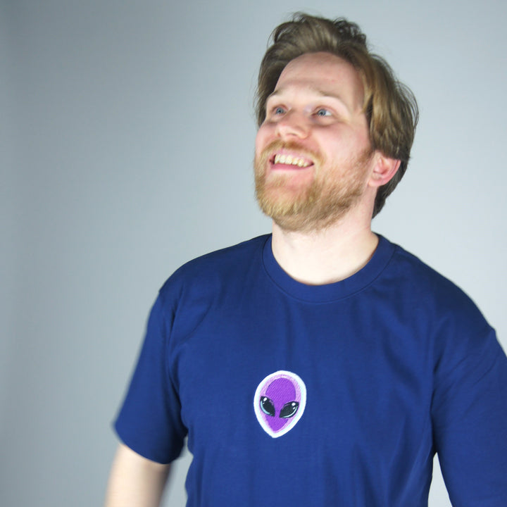 Alien Head Tee - Navy - T-shirt - MillersMind - alien-head - ["embroidery","handmade","organic","T-shirt"]