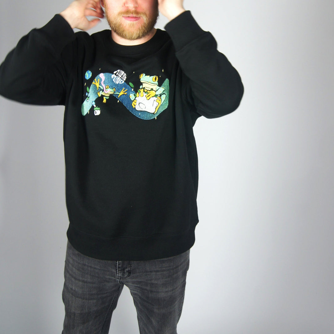 Space Frog Sweater - Black - Sweatshirt - MillersMind - space-frog-sweater-black - ["embroidery","handmade","organic","sweatshirt"]