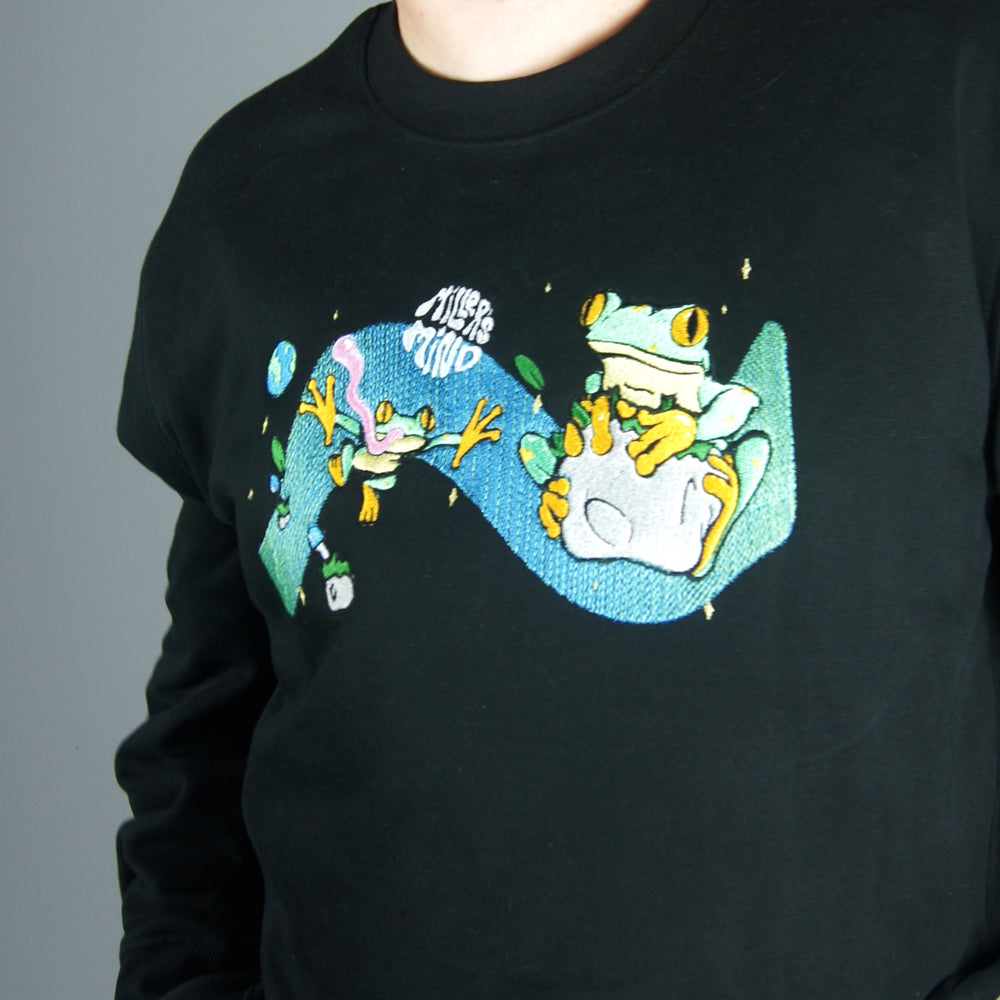 Space Frog Sweater - Black - Sweatshirt - MillersMind - space-frog-sweater-black - ["embroidery","handmade","organic","sweatshirt"]