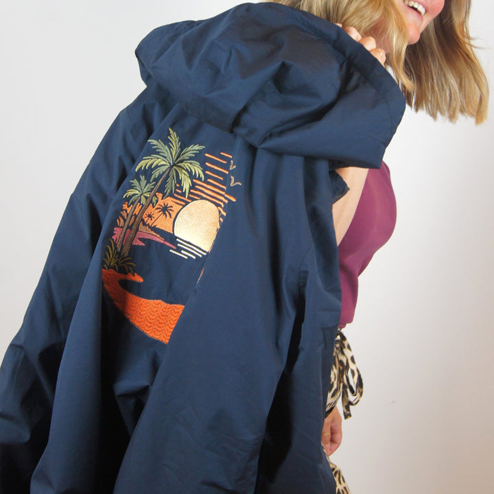 Sunset Paradise - Navy Rain Coat