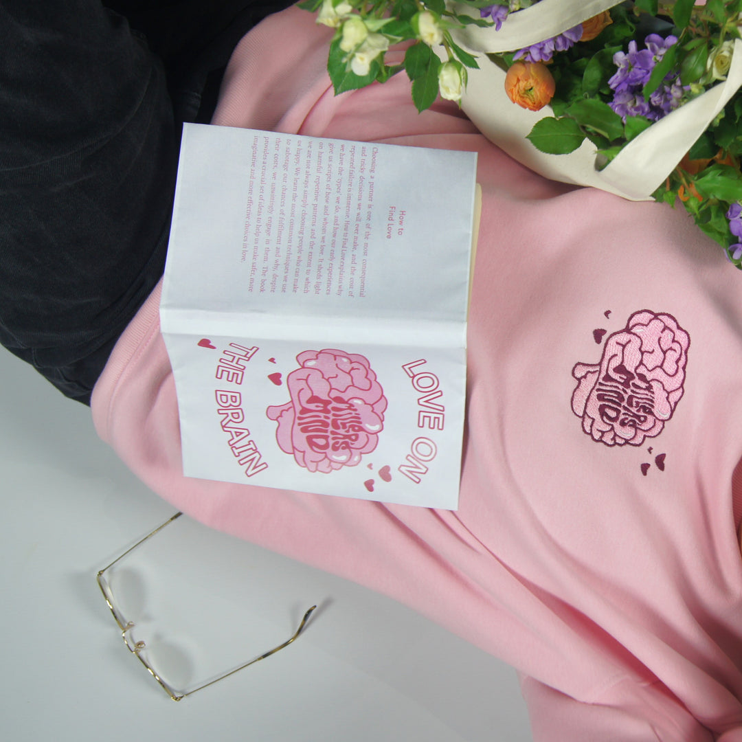 'Love On The Brain' Sweater - Pink - Sweatshirt - MillersMind - love-on-the-brain - ["embroidery","handmade","organic","sweatshirt"]