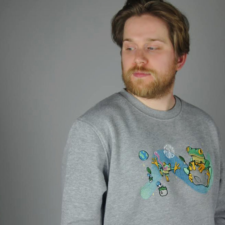 Space Frog Sweater - Grey - Sweatshirt - MillersMind - space-frog-sweater-grey - ["embroidery","handmade","organic","sweatshirt"]