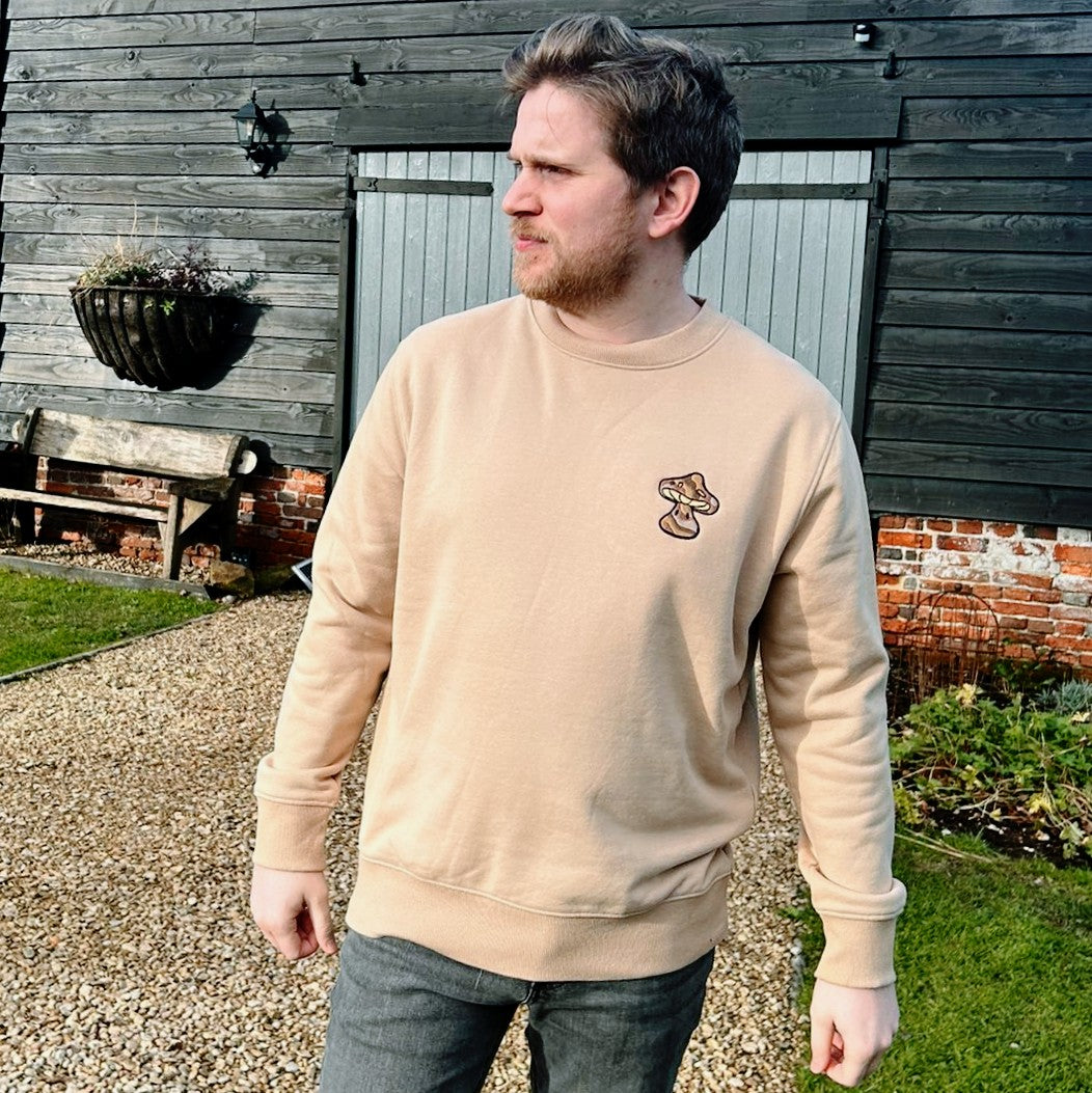 The Golden Shroom Sweater - Sweatshirt - MillersMind - the-golden-shroom - ["embroidery","handmade","organic","sweatshirt"]