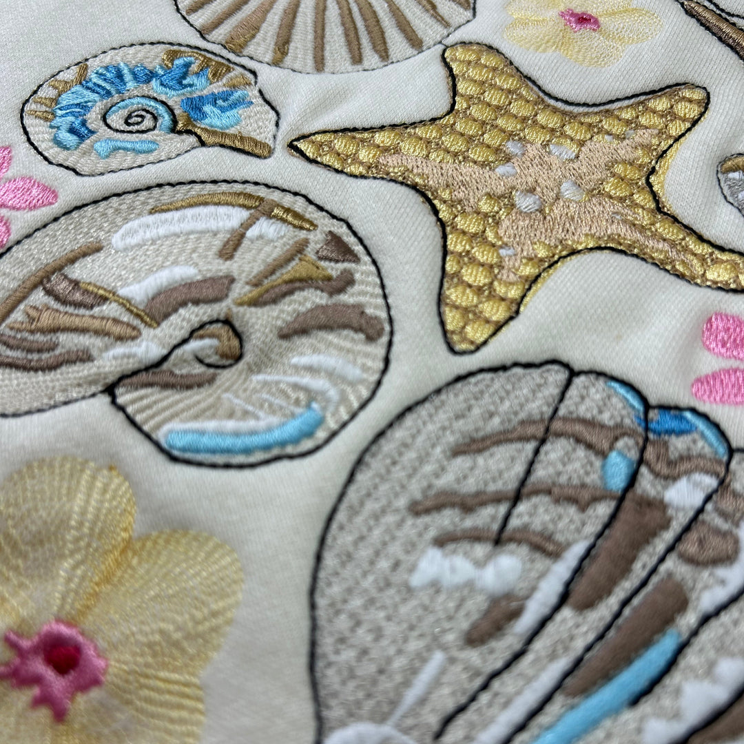 shell embroidery on eco hoodie 