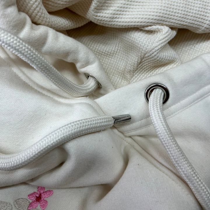 hoodie hood and drawstrings, waffle lined hood
