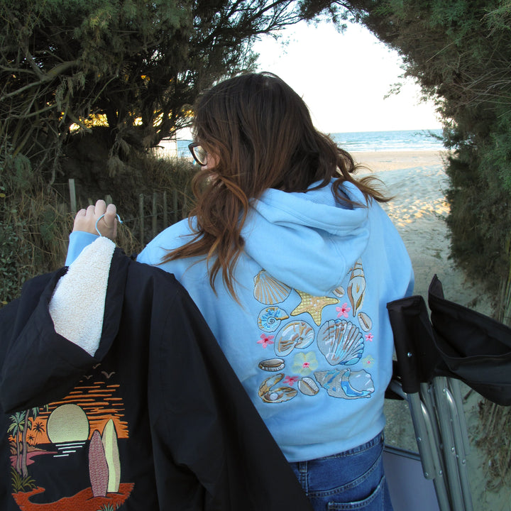 Shells from the Shore - Organic Cotton Hoodie in Blue