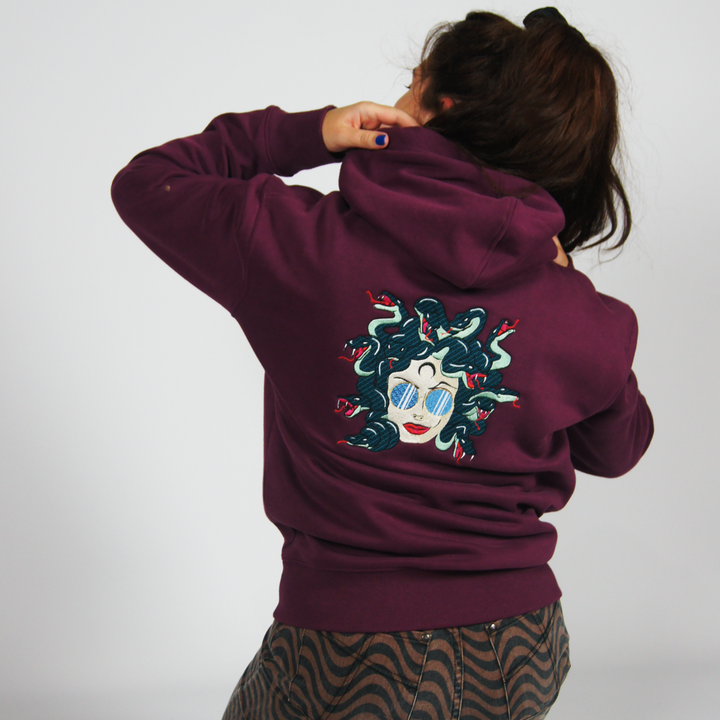 Modern Day Medusa - Burgundy - hoodie - MillersMind - modern-day-medusa-burgundy - ["embroidery","hoodie","large embroidery","organic"]