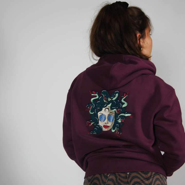 Modern Day Medusa - Burgundy - hoodie - MillersMind - modern-day-medusa-burgundy - ["embroidery","hoodie","large embroidery","organic"]