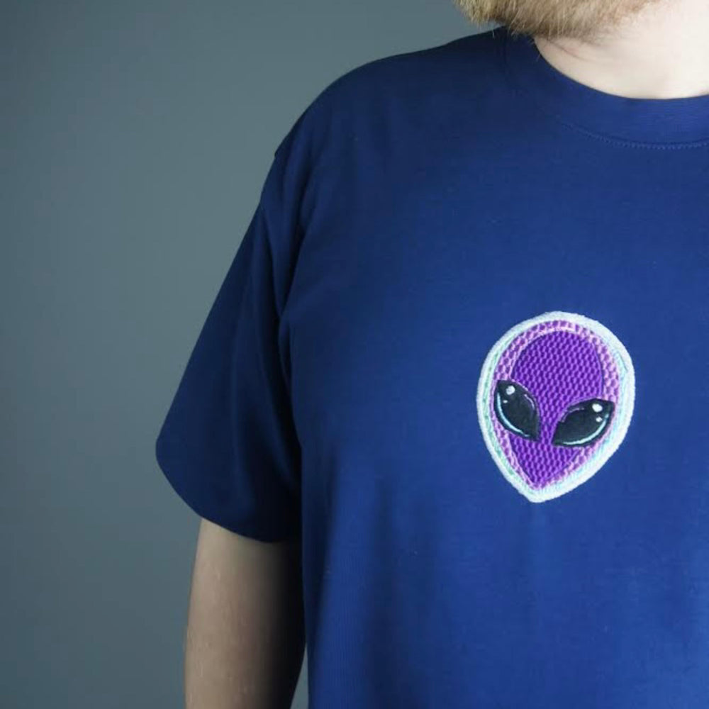 Alien Head Tee - Navy - T-shirt - MillersMind - alien-head - ["embroidery","handmade","organic","T-shirt"]