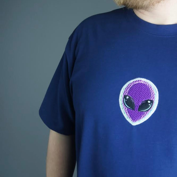 Alien Head Tee - Navy - T-shirt - MillersMind - alien-head - ["embroidery","handmade","organic","T-shirt"]
