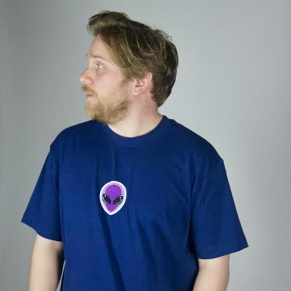 Alien Head Tee - Navy - T-shirt - MillersMind - alien-head - ["embroidery","handmade","organic","T-shirt"]