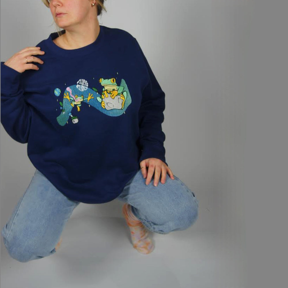 Space Frog Sweater - Navy - Sweatshirt - MillersMind - space-frog-sweater - ["embroidery","handmade","organic","sweatshirt"]