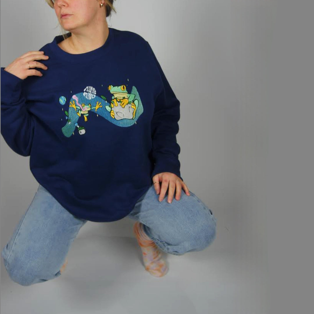 Space Frog Sweater - Navy - Sweatshirt - MillersMind - space-frog-sweater - ["embroidery","handmade","organic","sweatshirt"]