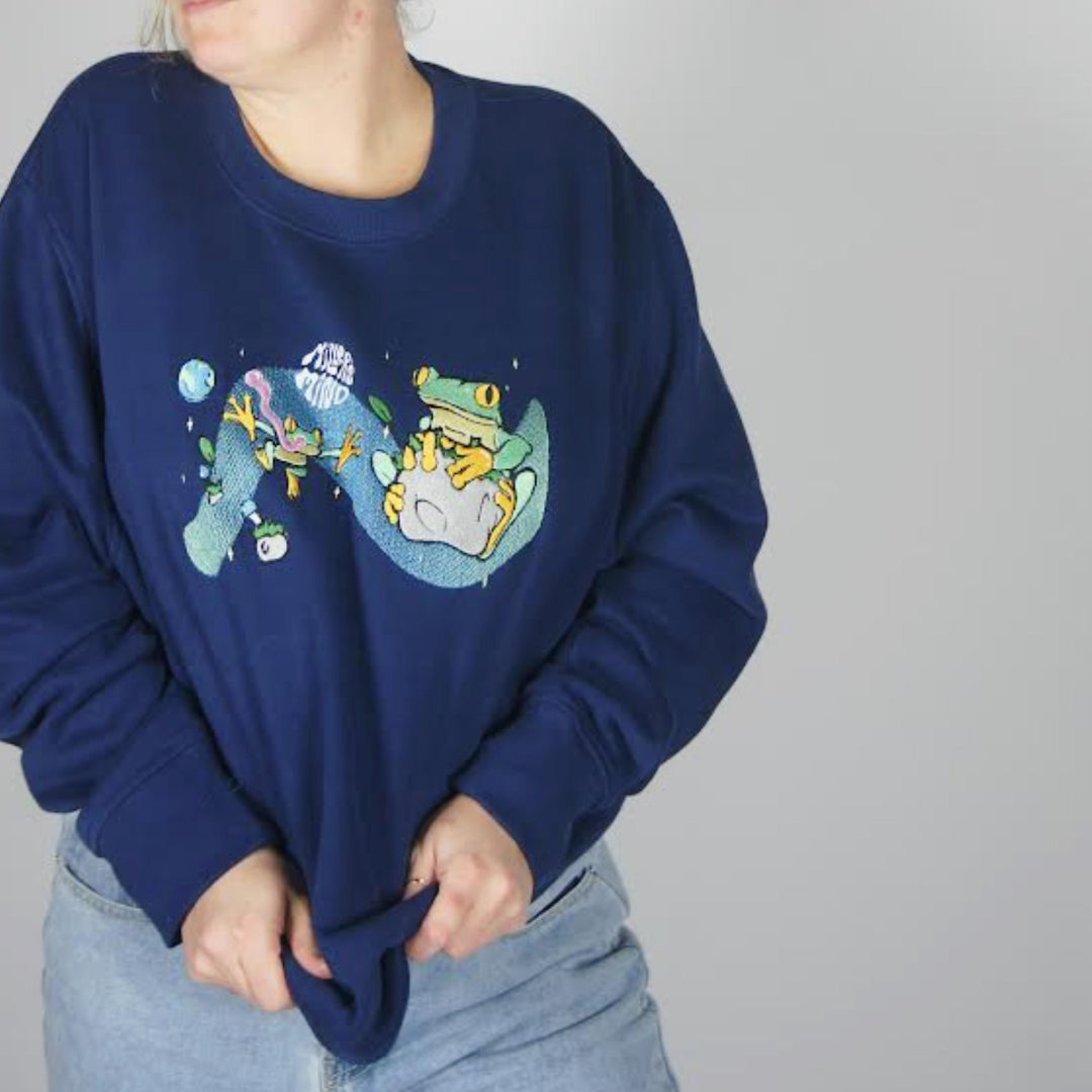 Space Frog Sweater - Navy - Sweatshirt - MillersMind - space-frog-sweater - ["embroidery","handmade","organic","sweatshirt"]