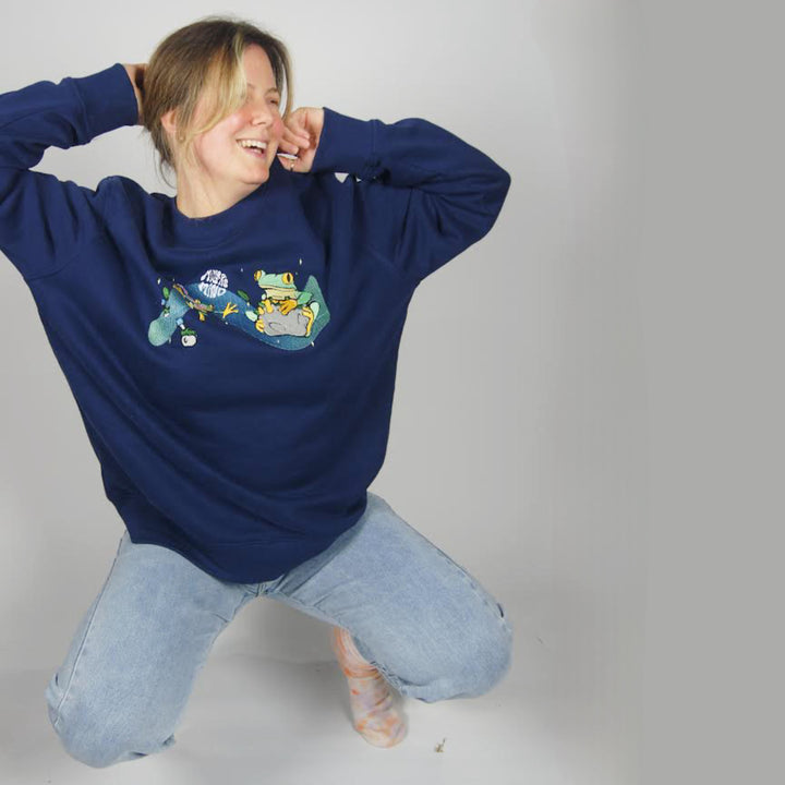 Space Frog Sweater - Navy - Sweatshirt - MillersMind - space-frog-sweater - ["embroidery","handmade","organic","sweatshirt"]