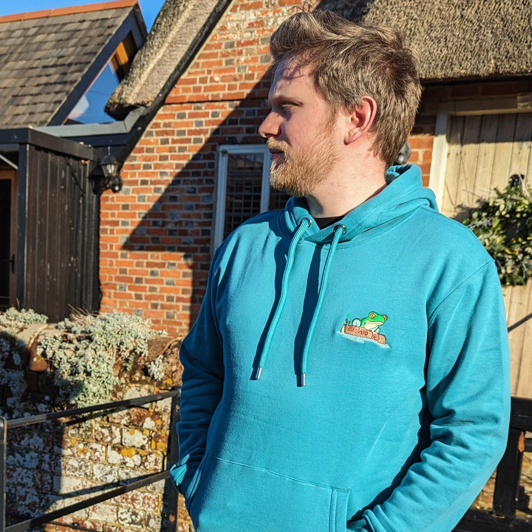 Frog on a Log Hoodie - hoodie - MillersMind - frog-on-a-log-hoodie - ["big embroidery","embroidery","handmade","hoodie","large embroidery","organic"]
