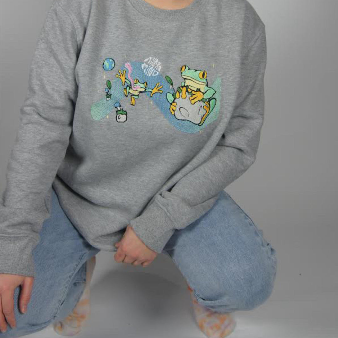 Space Frog Sweater - Grey - Sweatshirt - MillersMind - space-frog-sweater-grey - ["embroidery","handmade","organic","sweatshirt"]