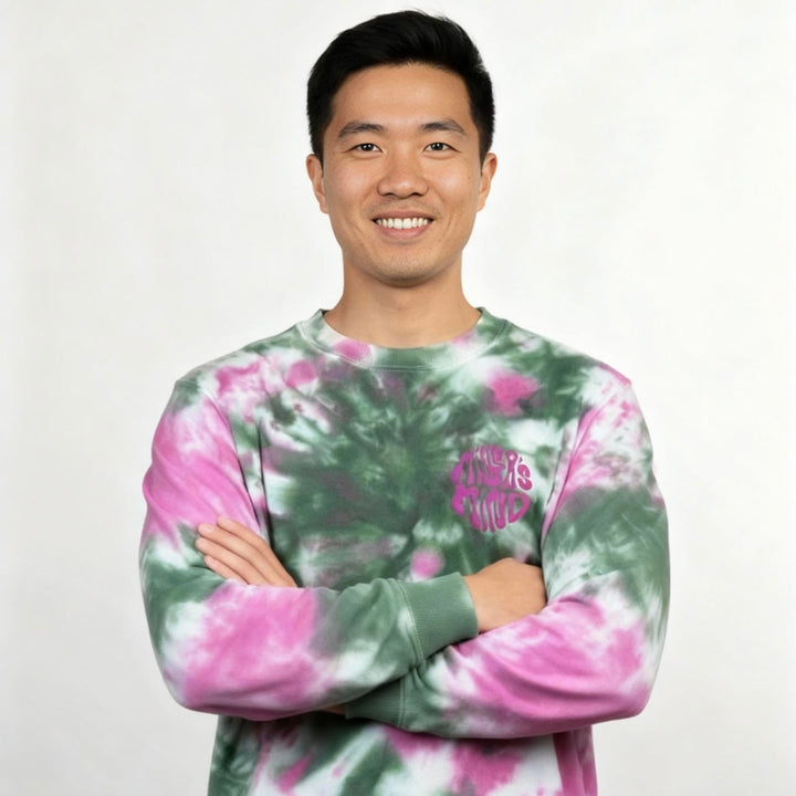 MillersMind - Pink/Green Tie-Dye Organic Cotton Heavyweight Sweater with Logo Embroidery.