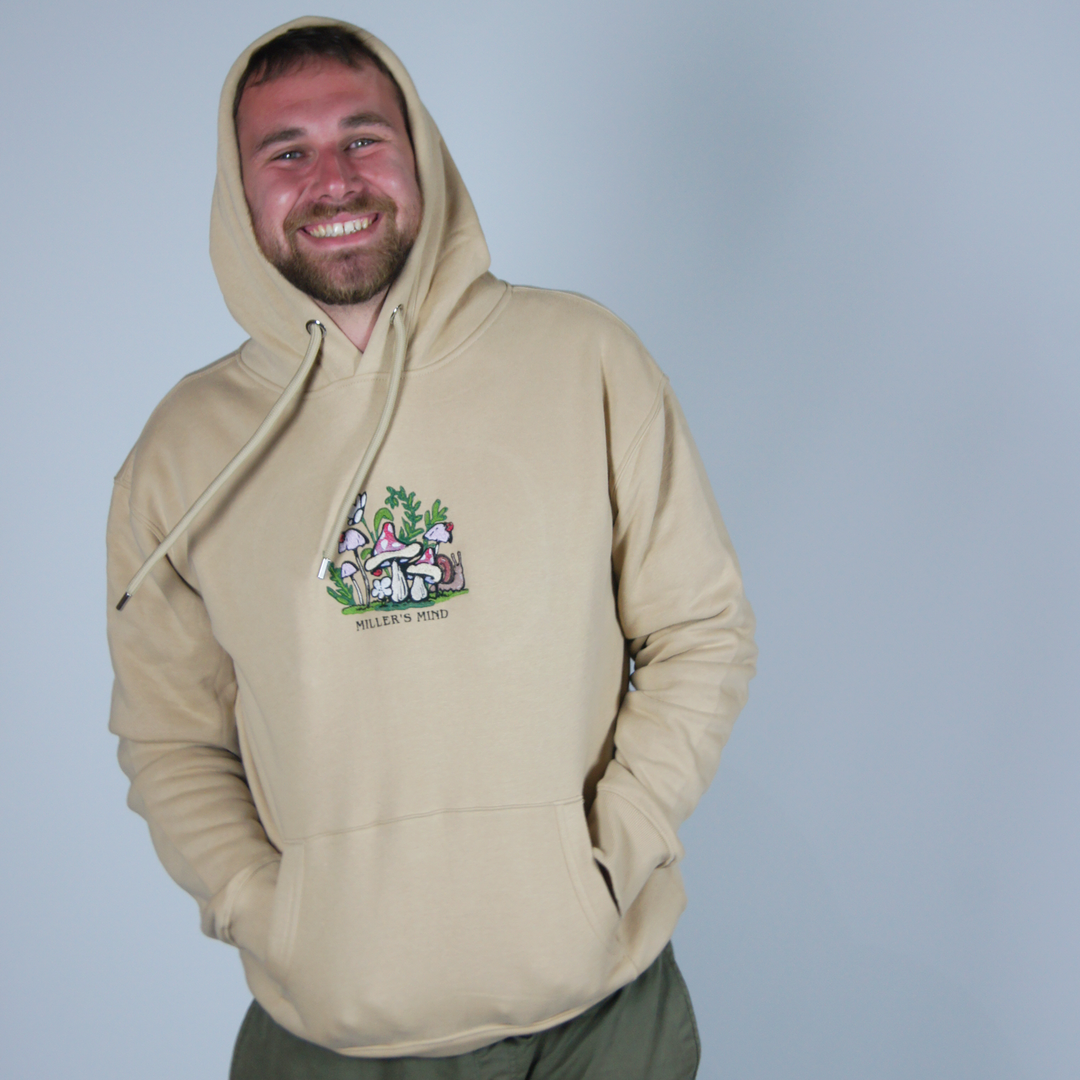 Wild Mushroom Hoodie - Desert - hoodie - MillersMind - wild-mushroom-hoodie-2 - ["big embroidery","embroidery","handmade","hoodie","large embroidery","organic"]